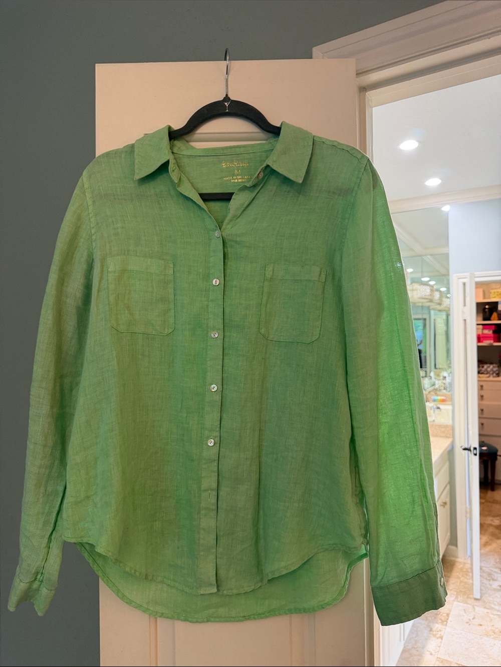 Lilly Pulitzer Green Linen Button-Front Women's Shirt - Size M